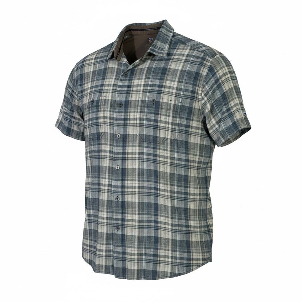 KUHL Short Sleeve Button Up Shirt - Men's 2XL - Blue Plaid Skorpio 7218